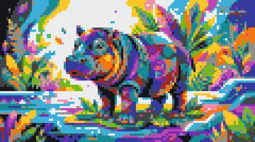 The same mural built from wool blocks only